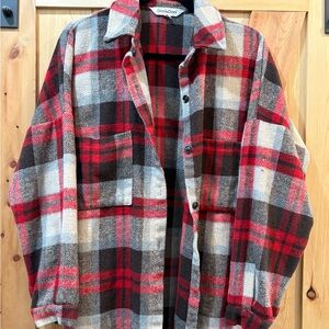 DAVI & DANI Red and Brown Plaid Jacket